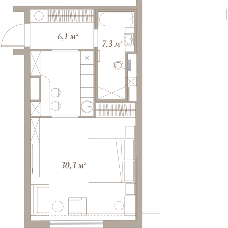 Квартира-студия, 42.31 м² в ЖК "Приоритет" - планировка, фото №1