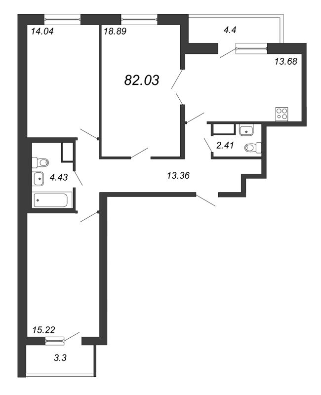 3-комнатная квартира, 82.03 м² в ЖК "Приморский квартал" - планировка, фото №1