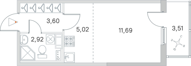 Квартира-студия, 23.23 м² в ЖК "Любоград" - планировка, фото №1