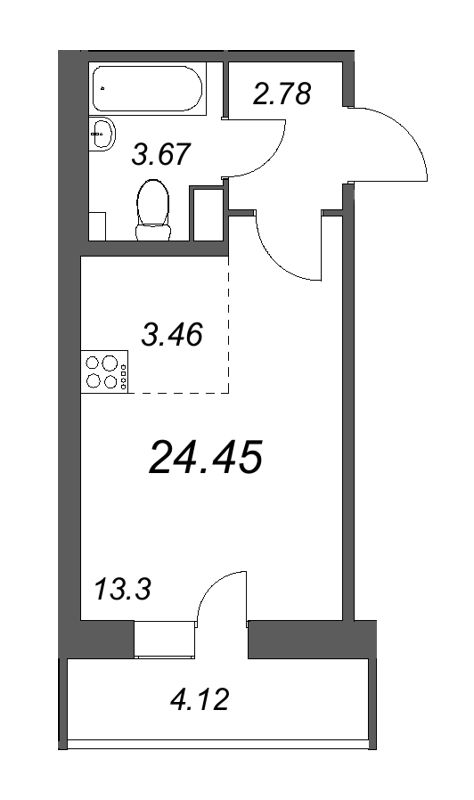 Квартира-студия, 24.45 м² в ЖК "СМАРТ" - планировка, фото №1