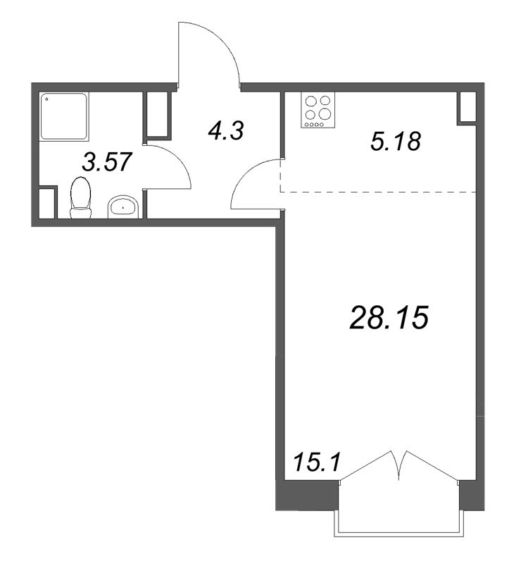 Квартира-студия, 28.15 м² в ЖК "Дом на Курской" - планировка, фото №1