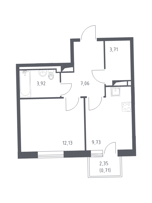 1-комнатная квартира, 37.26 м² в ЖК "Квартал Лаголово" - планировка, фото №1