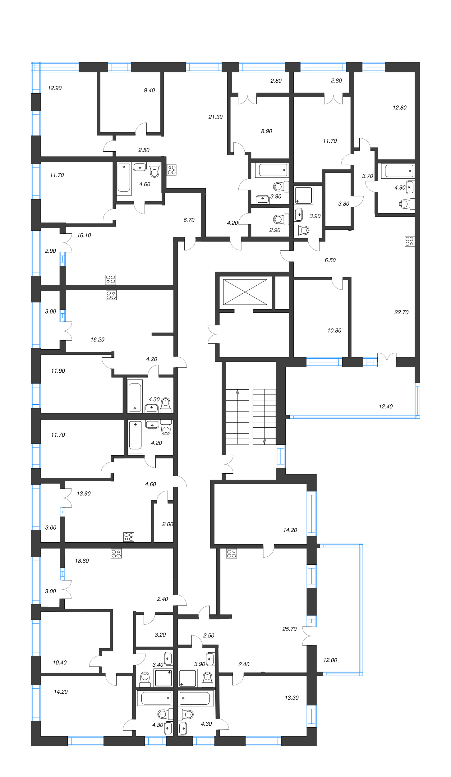 4-комнатная (Евро) квартира, 67.42 м² - планировка этажа