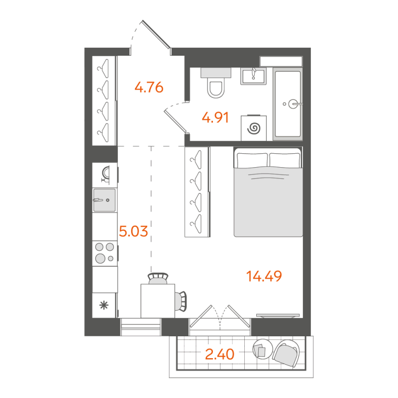 Квартира-студия, 29.91 м² в ЖК "STAVNI Обводный" - планировка, фото №1
