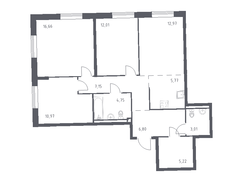 4-комнатная (Евро) квартира, 85.31 м² в ЖК "Квартал Лаголово" - планировка, фото №1