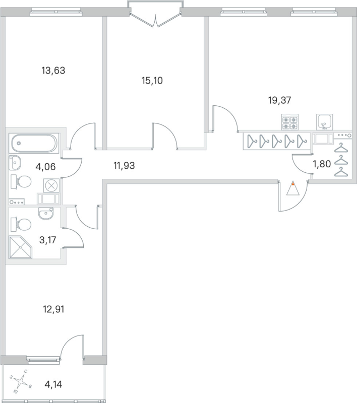 4-комнатная (Евро) квартира, 81.97 м² в ЖК "Любоград" - планировка, фото №1