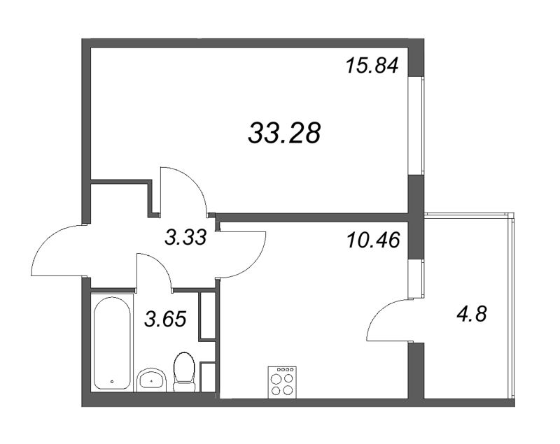 1-комнатная квартира, 33.28 м² в ЖК "Любоград" - планировка, фото №1