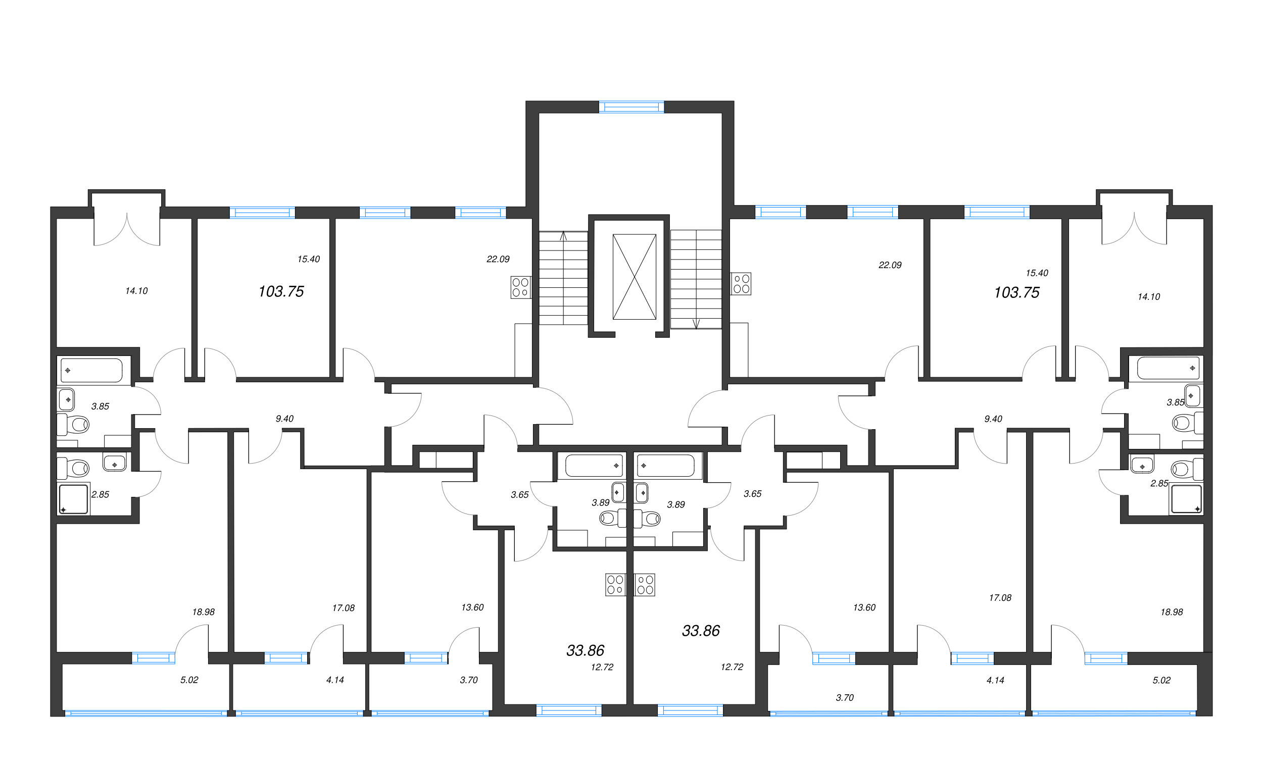 5-комнатная (Евро) квартира, 103.75 м² - планировка этажа