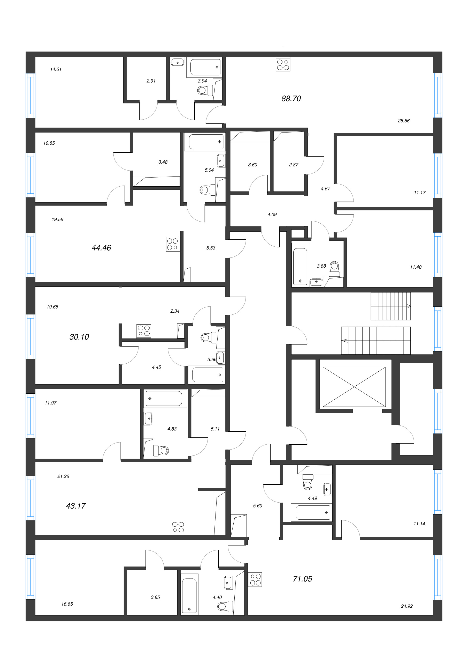 4-комнатная (Евро) квартира, 88.7 м² в ЖК "Legenda Васильевского" - планировка этажа