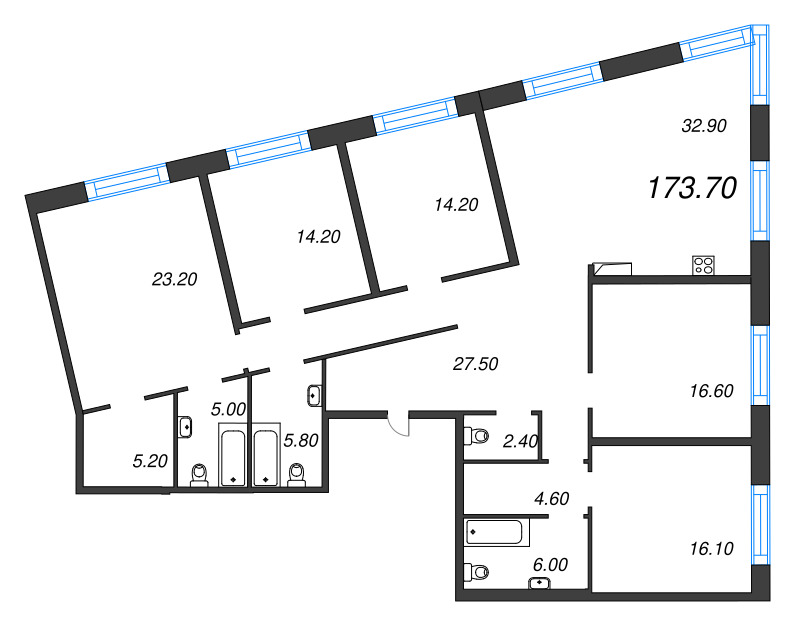 6 ккв (Евро), 173.7 м² - планировка, фото №1