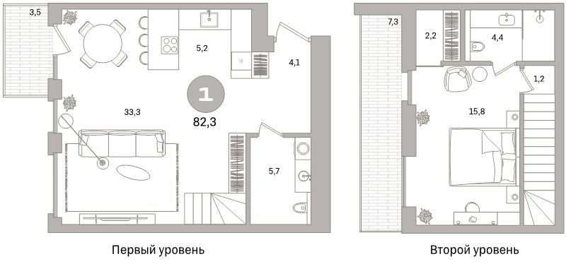 2-комнатная (Евро) квартира, 82.8 м² - планировка, фото №1