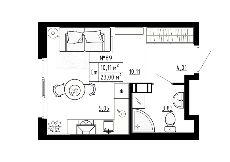 Квартира-студия, 23 м² в ЖК "Аннино Сити" - планировка, фото №1