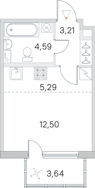 Квартира-студия, 25.59 м² - планировка, фото №1