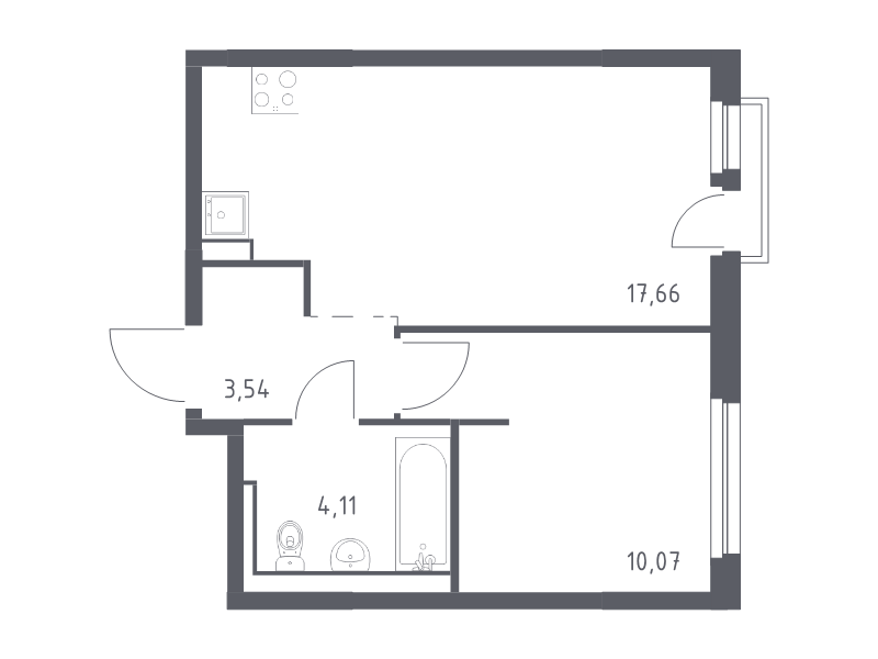 2-комнатная (Евро) квартира, 35.38 м² в ЖК "Невская Долина" - планировка, фото №1