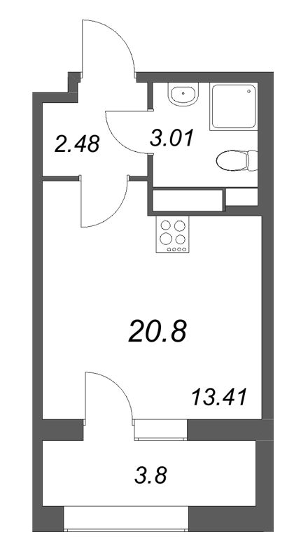 Квартира-студия, 20.8 м² в ЖК "Аурум" - планировка, фото №1