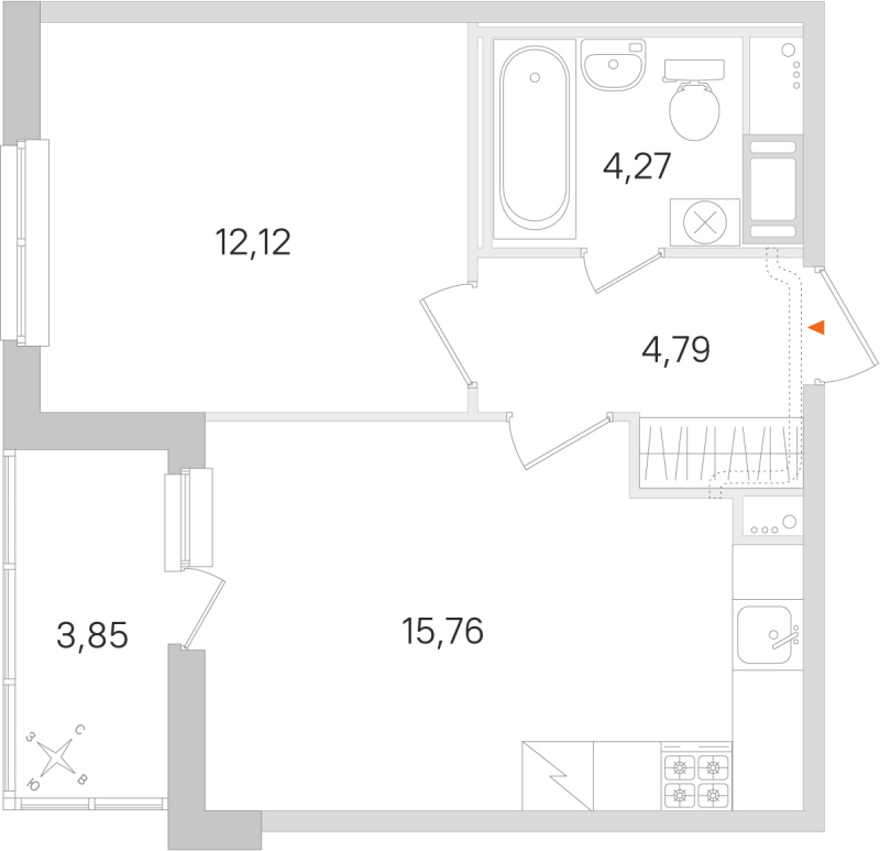 2-комнатная (Евро) квартира, 36.94 м² в ЖК "Ясно.Янино" - планировка, фото №1