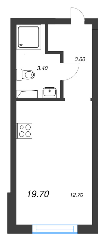 Квартира-студия, 19.7 м² - планировка, фото №1