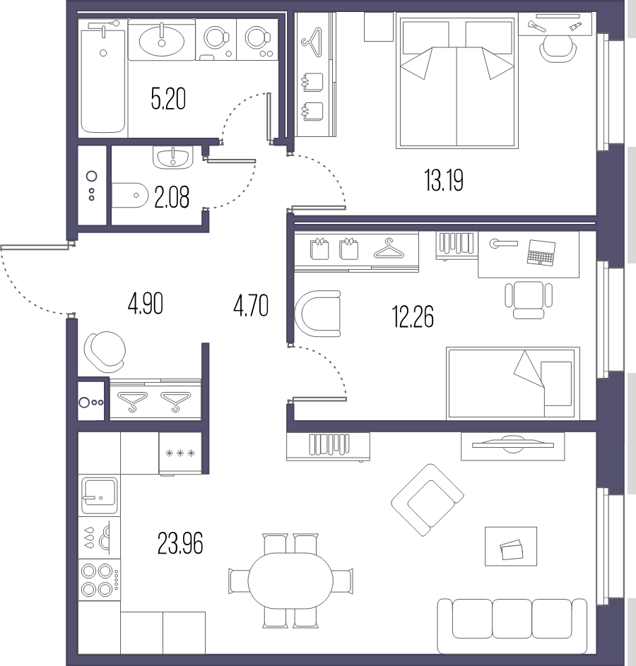 3-комнатная (Евро) квартира, 66.29 м² в ЖК "Большой Сампсониевский, 32" - планировка, фото №1
