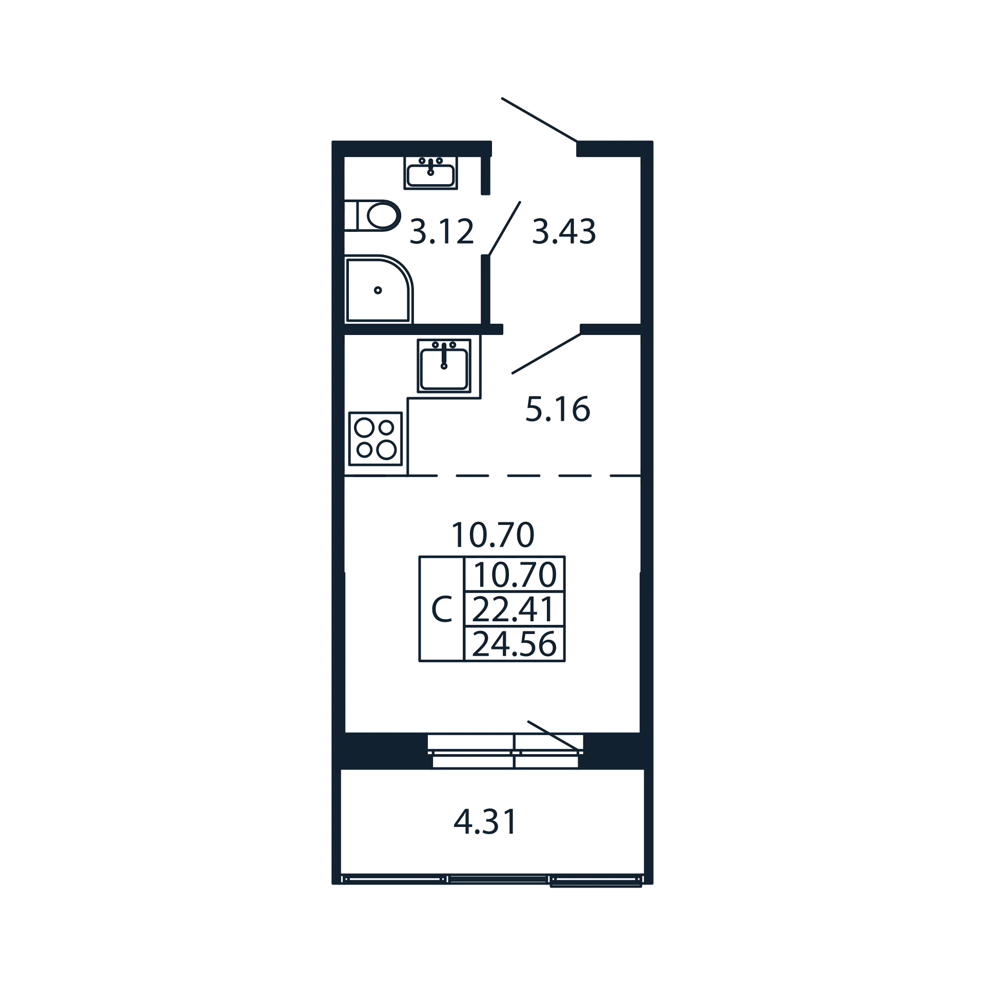 Квартира-студия, 22.41 м² в ЖК "Полис Новоселье" - планировка, фото №1