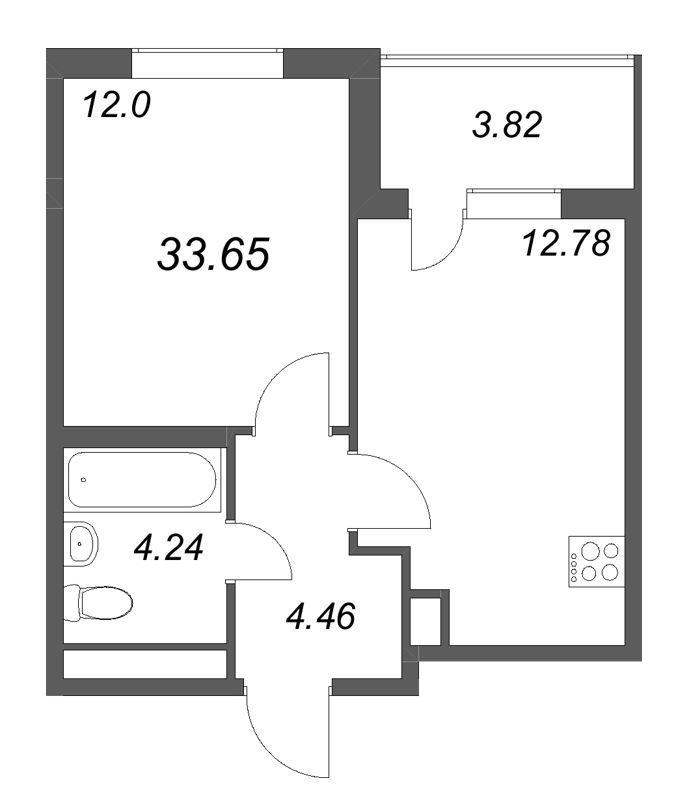 1-комнатная квартира, 33.65 м² в ЖК "ЮгТаун" - планировка, фото №1