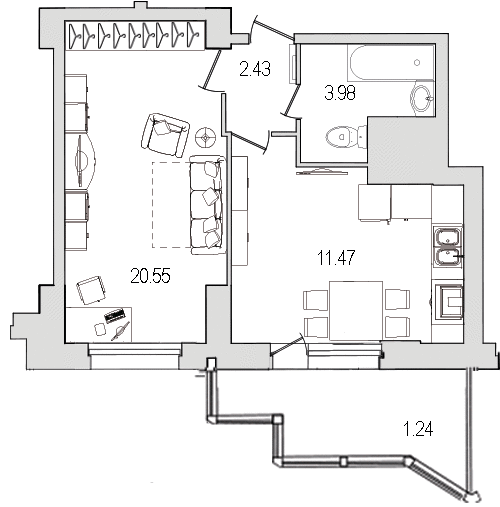 1-комнатная квартира, 41.8 м² в ЖК "Шекспир" - планировка, фото №1
