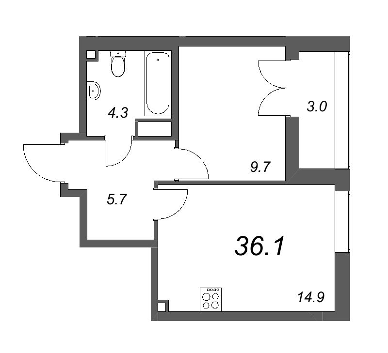 1-комнатная квартира, 36.1 м² в ЖК "Цивилизация на Неве" - планировка, фото №1