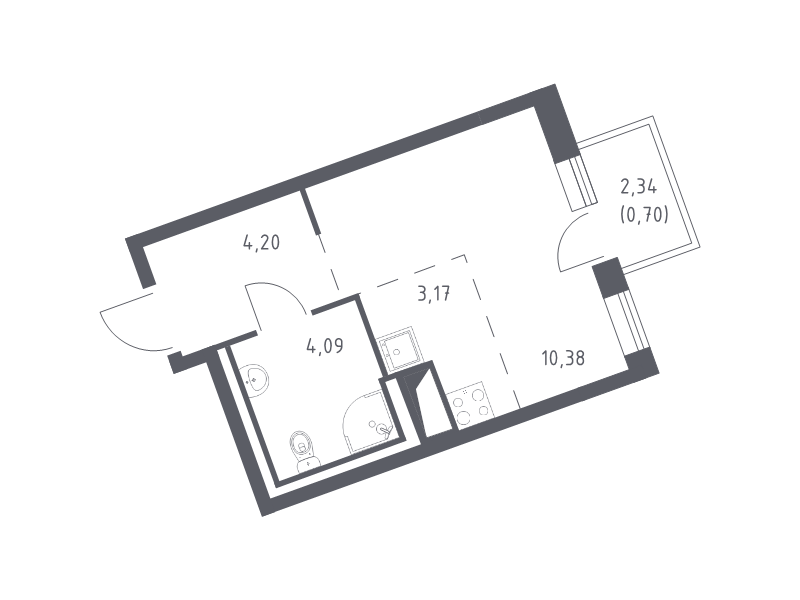 Квартира-студия, 22.54 м² - планировка, фото №1