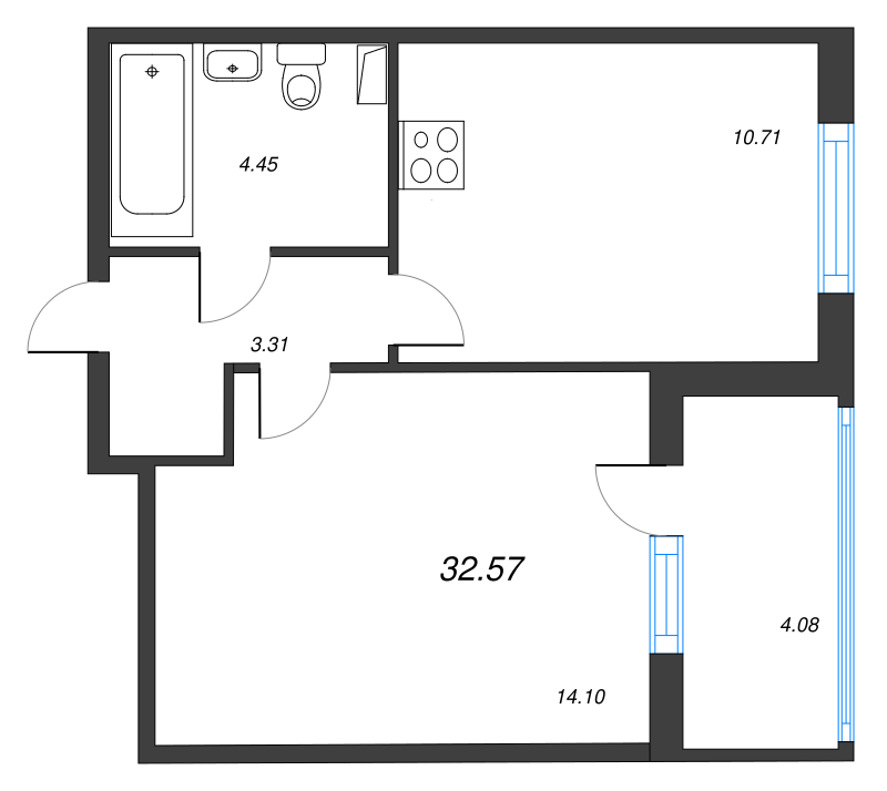 1-комнатная квартира, 32.57 м² в ЖК "Любоград" - планировка, фото №1