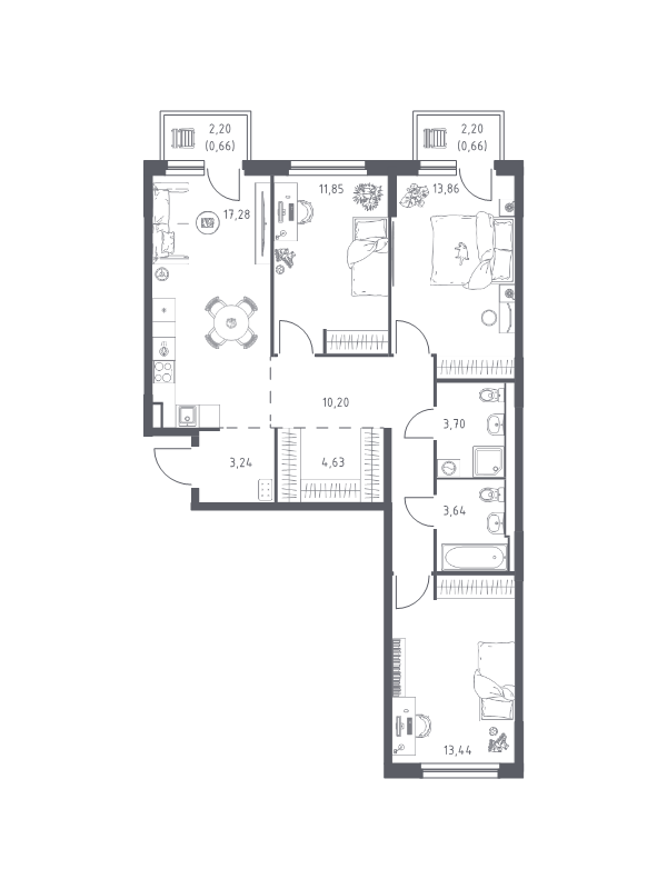 4-комнатная (Евро) квартира, 83.16 м² в ЖК "Невская Долина" - планировка, фото №1