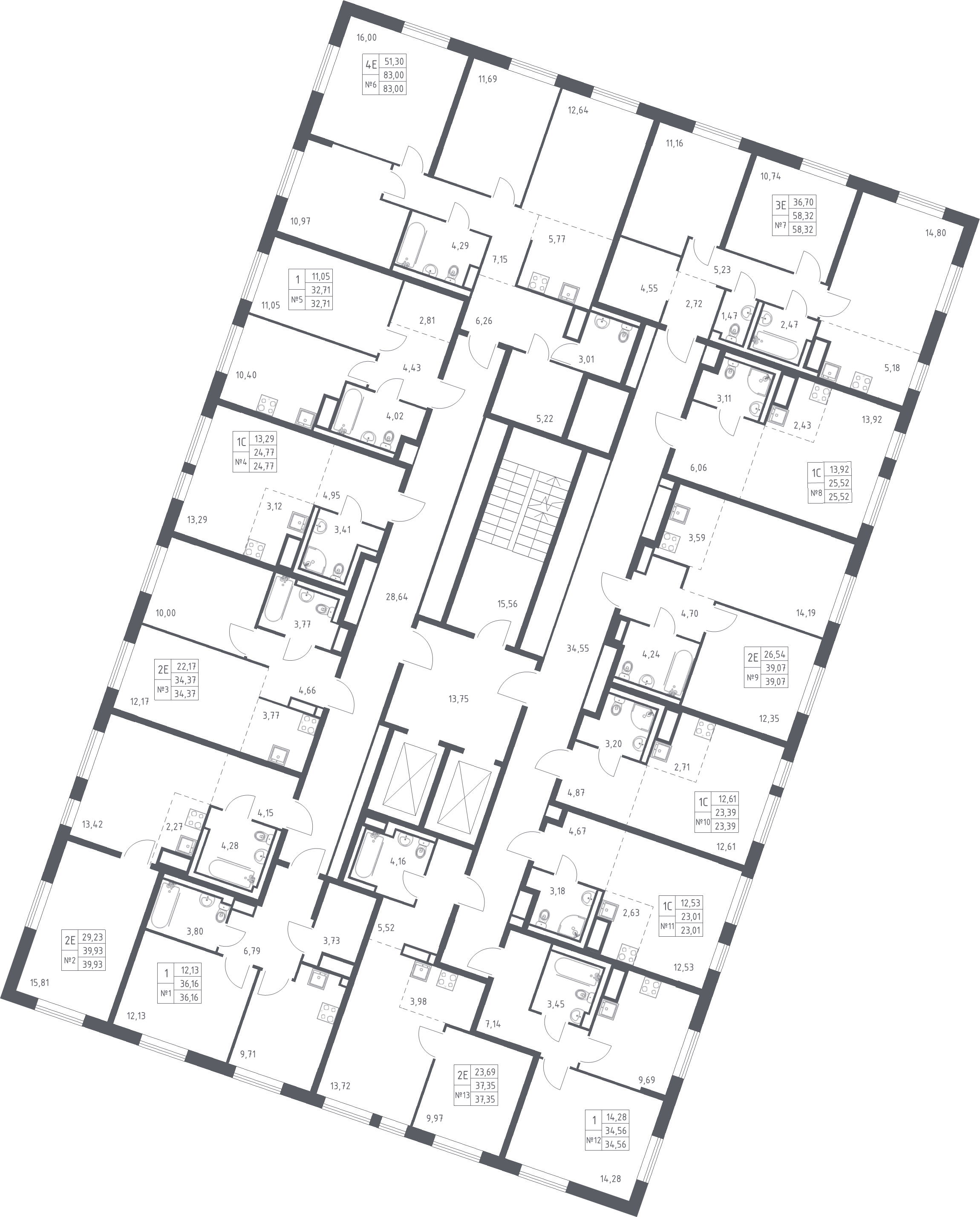 1-комнатная квартира, 32.71 м² - планировка этажа