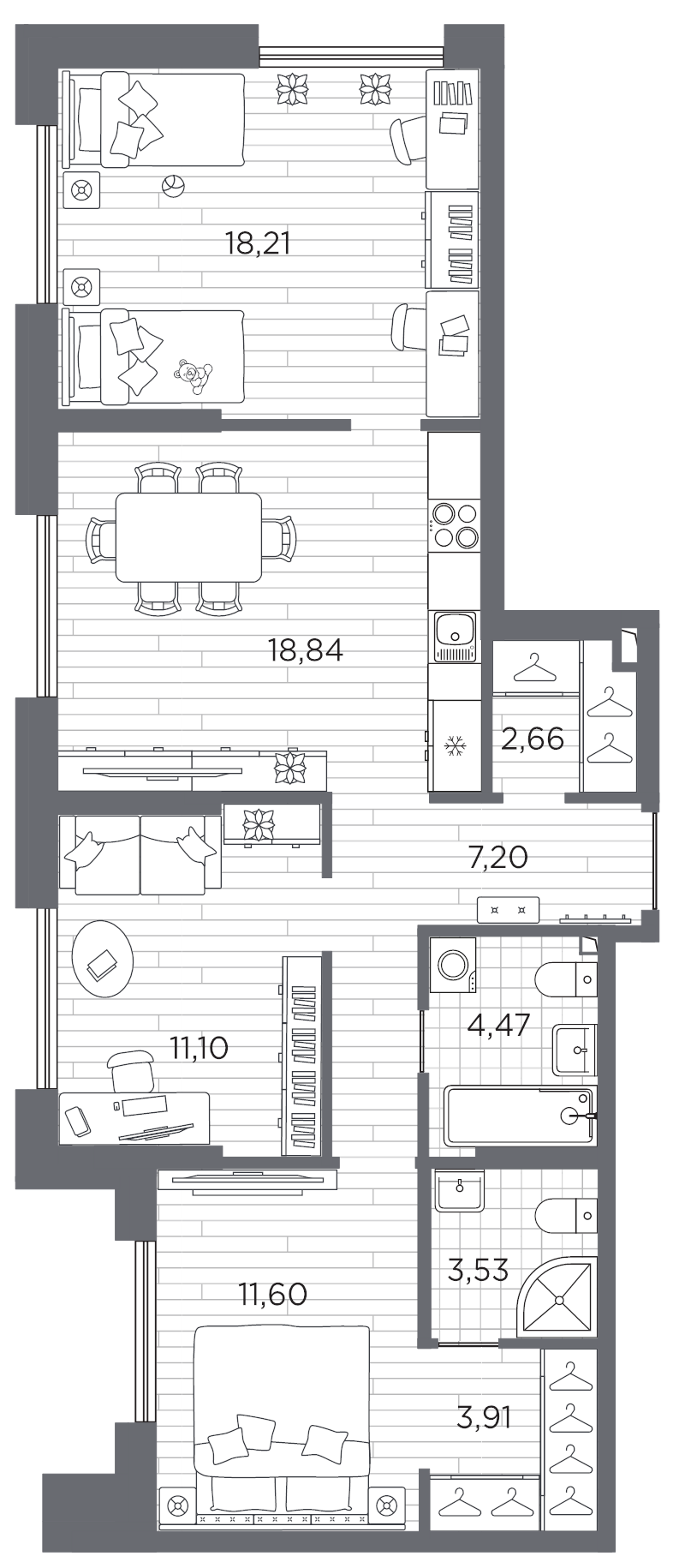 4-комнатная (Евро) квартира, 81.52 м² в ЖК "Галерная гавань" - планировка, фото №1