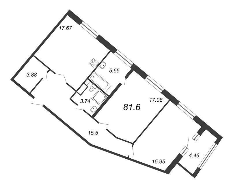 3-комнатная (Евро) квартира, 81.6 м² - планировка, фото №1