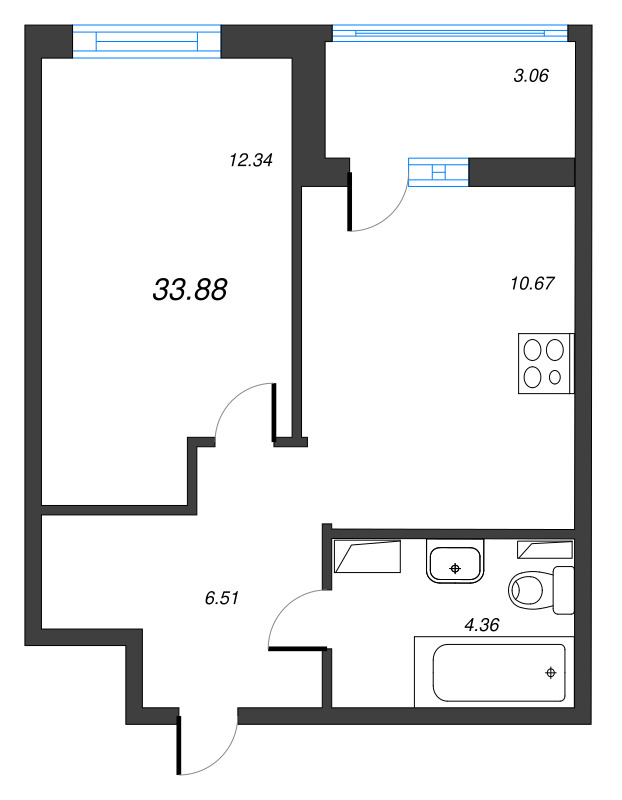 1-комнатная квартира, 36.94 м² в ЖК "Чёрная речка" - планировка, фото №1
