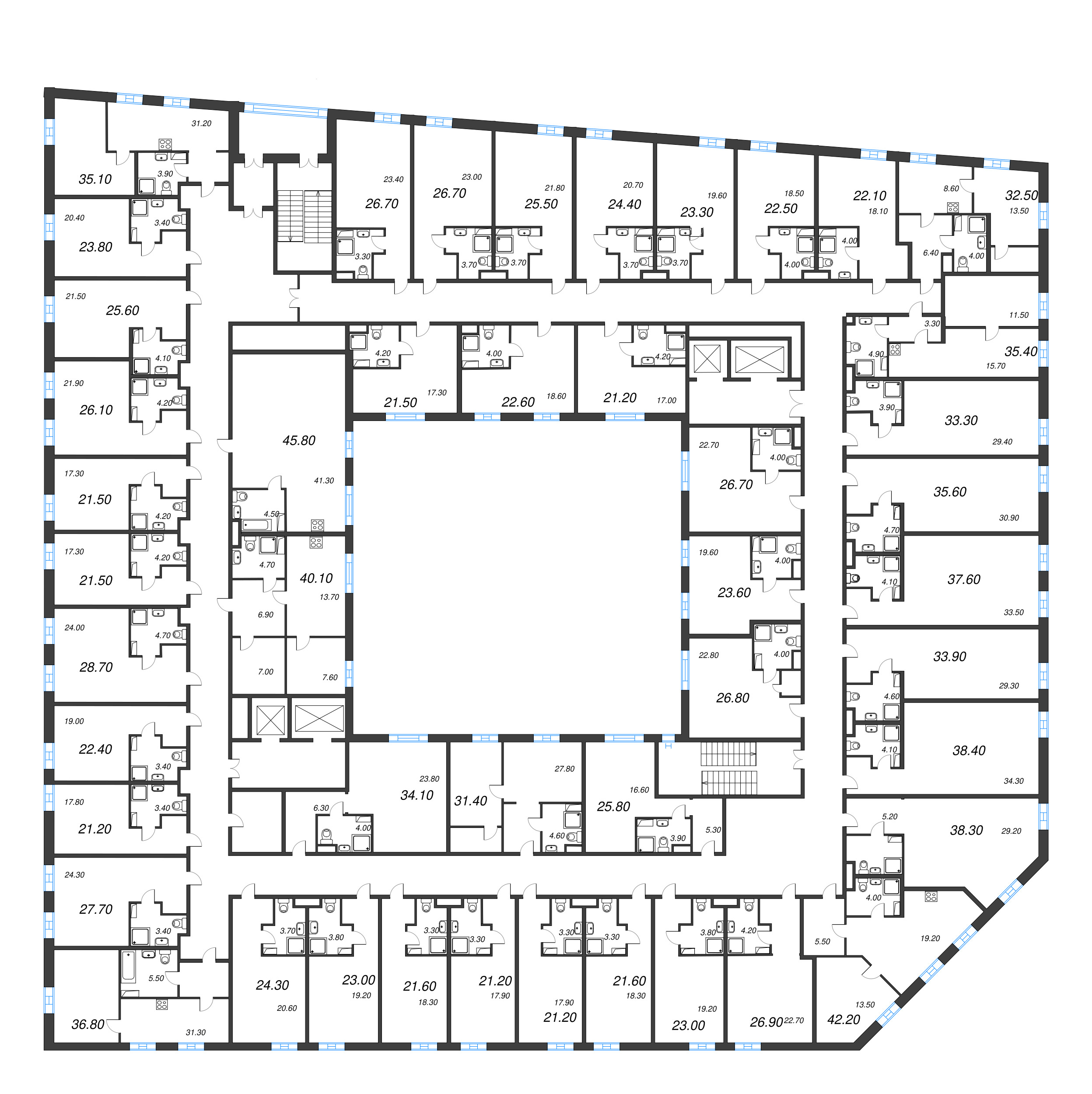 Квартира-студия, 34.1 м² в ЖК "VIDI" - планировка этажа
