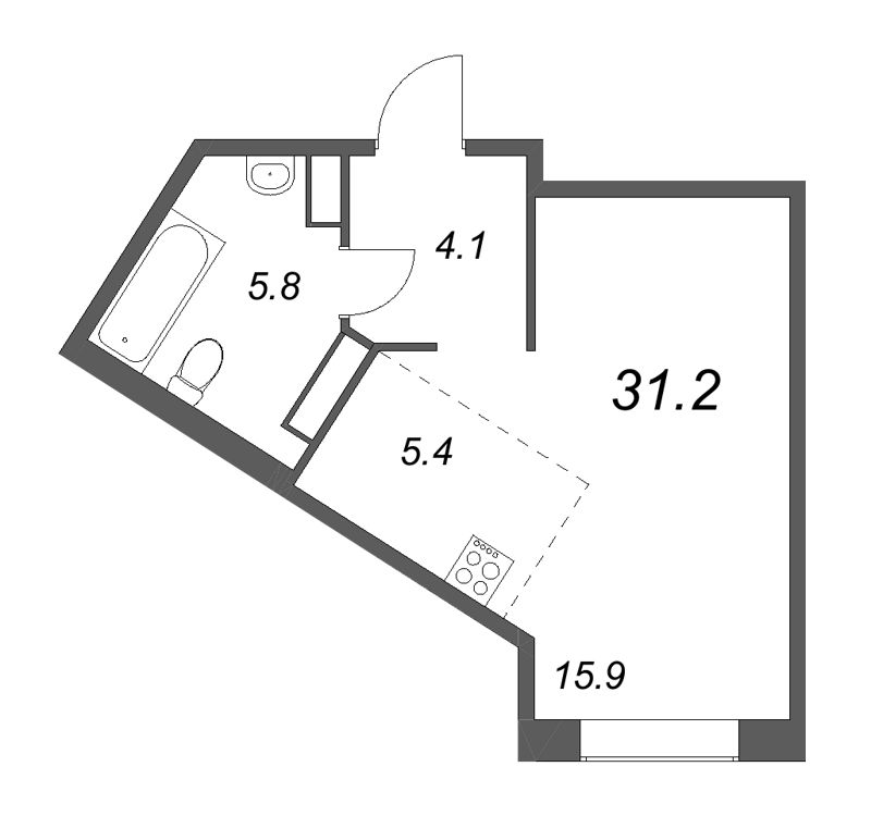 Квартира-студия, 31.2 м² - планировка, фото №1