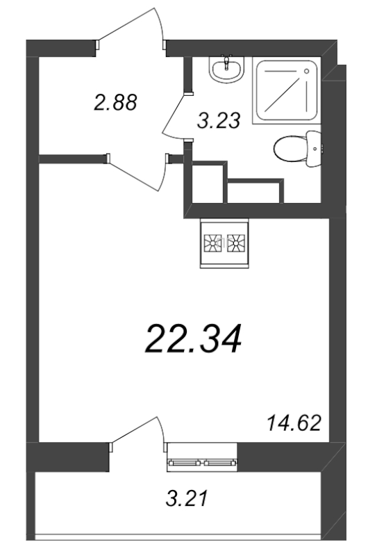 Квартира-студия, 22.34 м² - планировка, фото №1