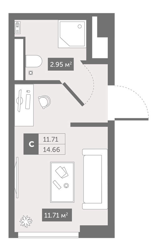 Квартира-студия, 17.96 м² в ЖК "Zoom Черная речка" - планировка, фото №1