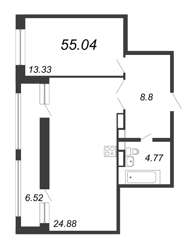 2-комнатная (Евро) квартира, 55.04 м² в ЖК "Modum" - планировка, фото №1