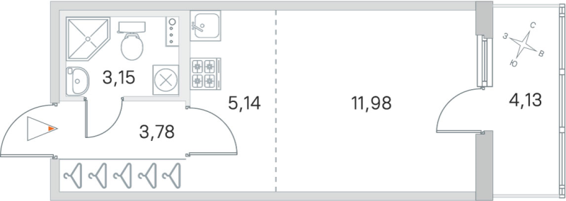 Квартира-студия, 24.05 м² в ЖК "Любоград" - планировка, фото №1