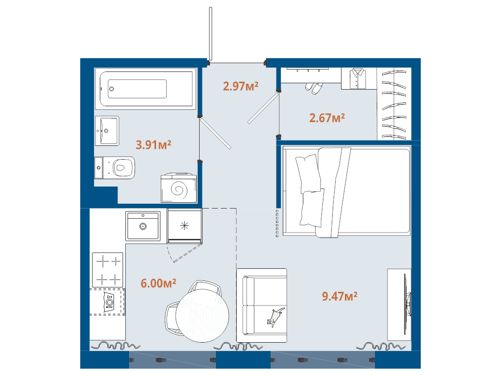 Квартира-студия, 25.02 м² в ЖК "ЛесArt" - планировка, фото №1