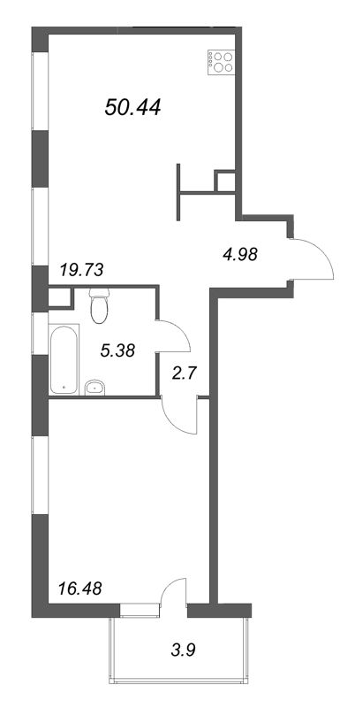 2-комнатная (Евро) квартира, 50.44 м² в ЖК "Talento" - планировка, фото №1