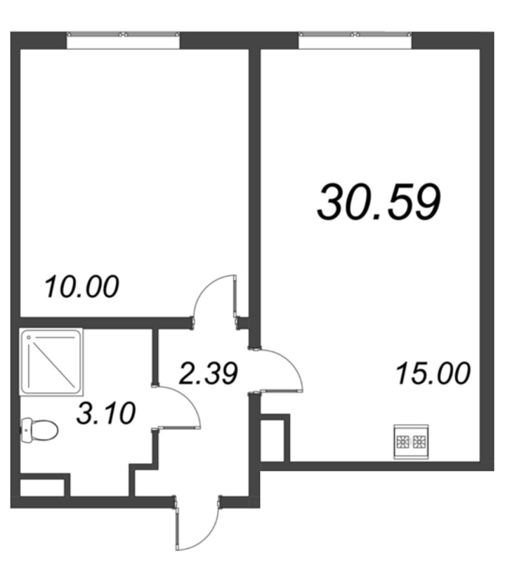 2-комнатная (Евро) квартира, 30.59 м² в ЖК "Ручьи" - планировка, фото №1