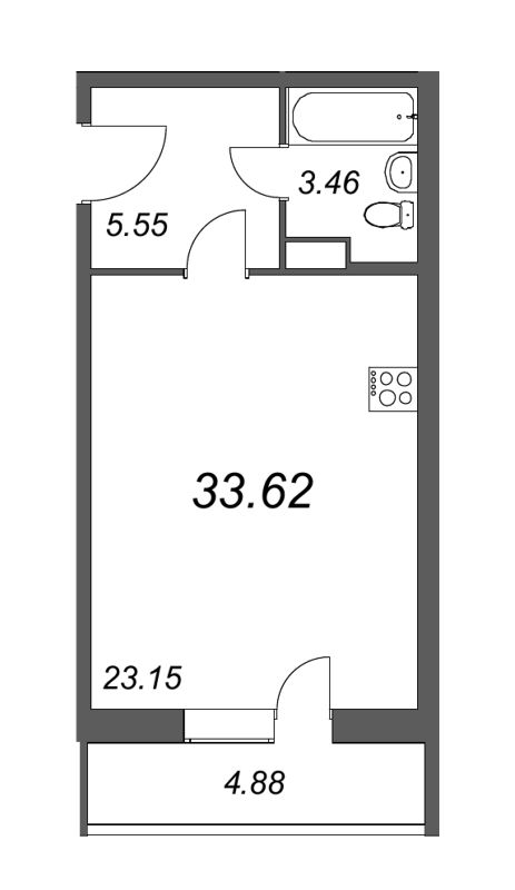 Квартира-студия, 33.62 м² в ЖК "Тандем" - планировка, фото №1