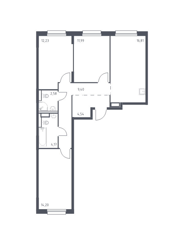 4-комнатная (Евро) квартира, 75.92 м² - планировка, фото №1