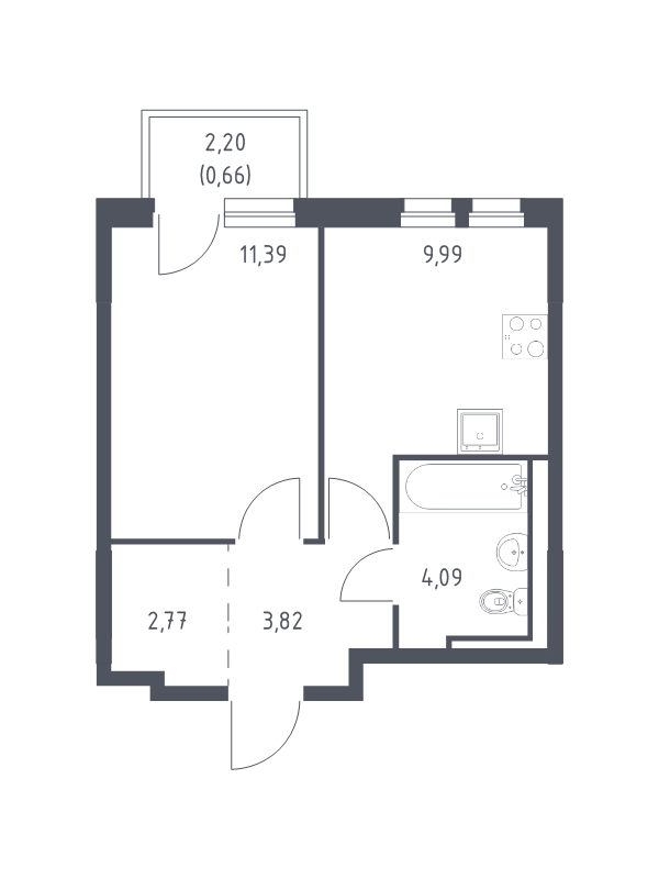 1-комнатная квартира, 32.72 м² в ЖК "Невская Долина" - планировка, фото №1