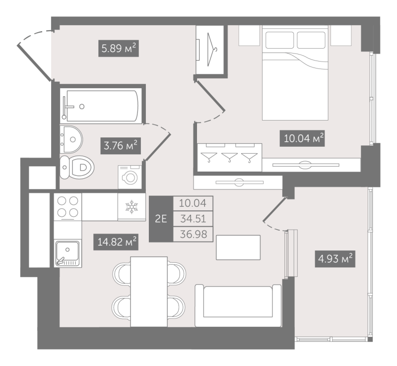 1-комнатная квартира, 36.98 м² в ЖК "N8" - планировка, фото №1