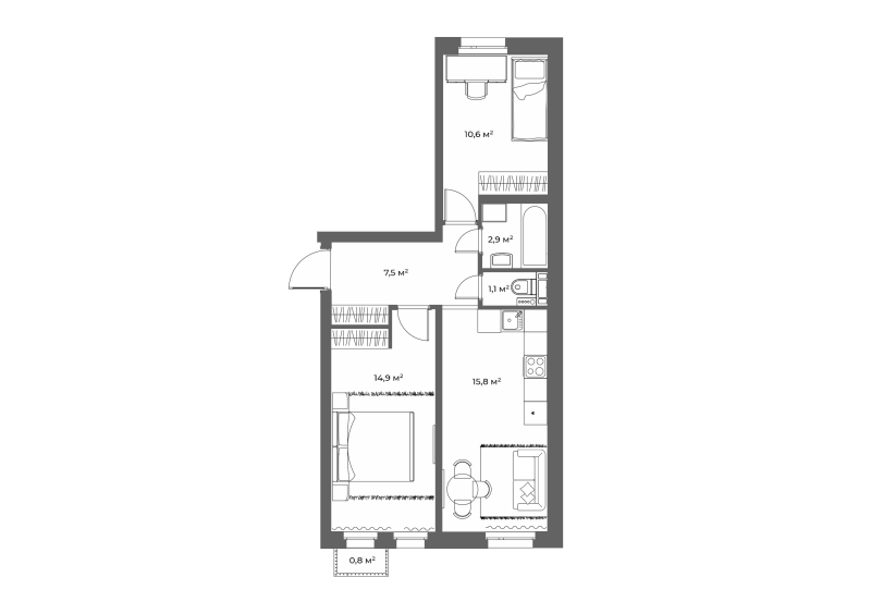 3-комнатная (Евро) квартира, 53 м² в ЖК "ЭКО Квартал NEGA" - планировка, фото №1