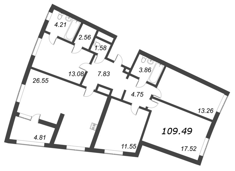 5-комнатная (Евро) квартира, 109.49 м² в ЖК "Морская набережная. SeaView" - планировка, фото №1