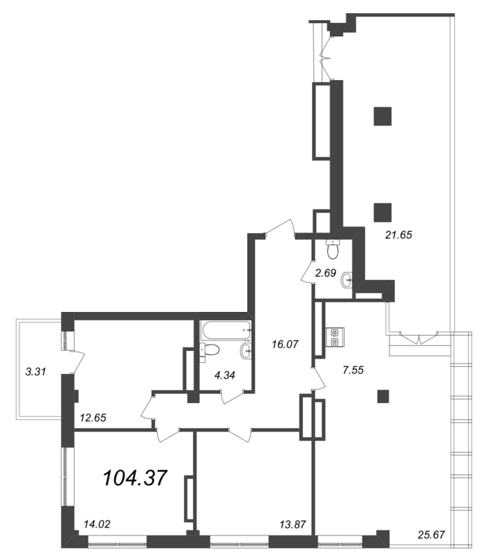 4-комнатная (Евро) квартира, 104.3 м² - планировка, фото №1