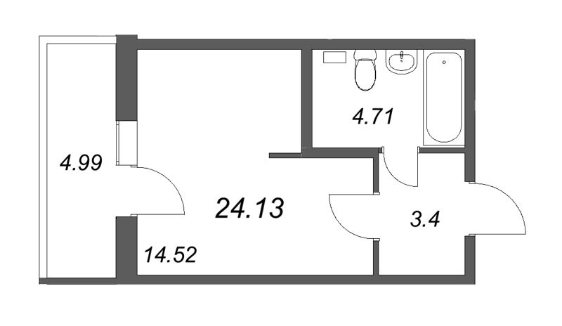 Квартира-студия, 24.13 м² - планировка, фото №1